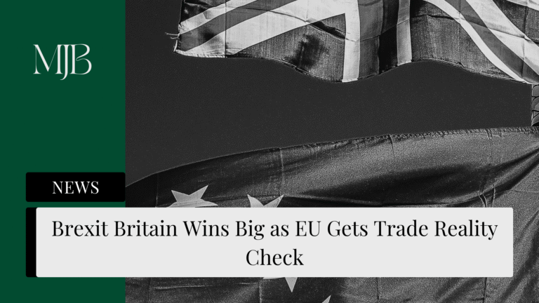 News headline about an EU Trade Deal overlaid with a European and British flag, published by MJB.