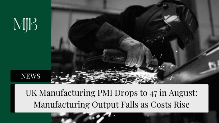 News headline about UK Manufacturing, overlaid with a picture of a British Manufacturer, published by MJB.