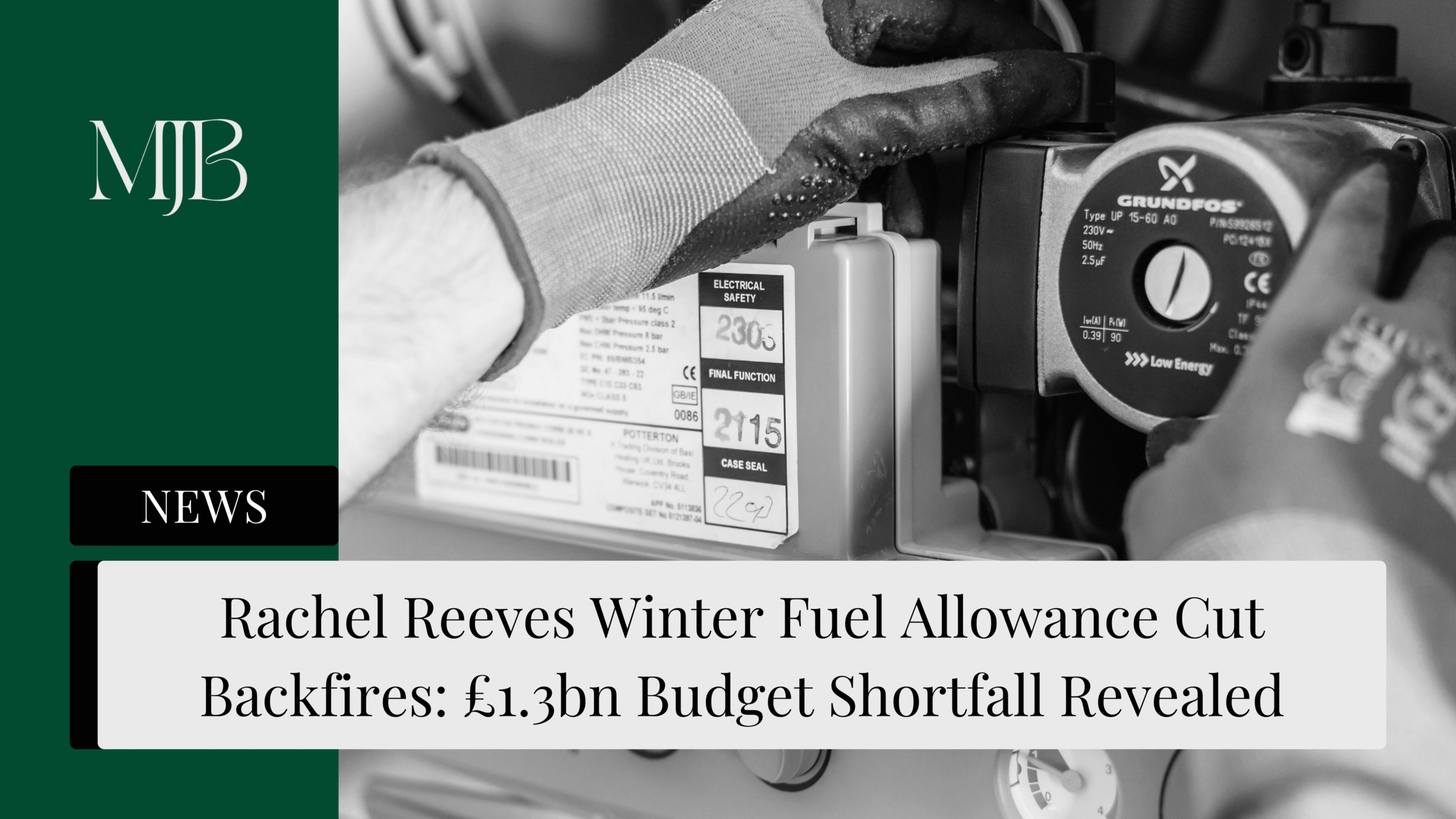 News headline about UK Winter Fuel Allowance, overlaid with a picture of a British Boiler, published by MJB.