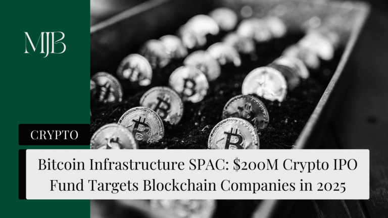 News headline about Bitcoin Infrastructure, overlaid with a picture of a Bitcoin tokens, published by MJB.